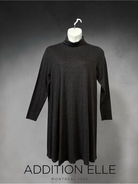Addition Elle, 2X Plus Size, Charcoal Turtleneck Sweater Dress Soft